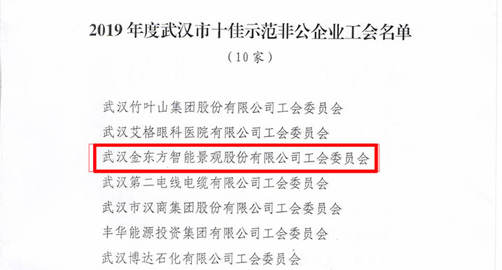 金東方榮獲“武漢市十佳示范非公企業(yè)工會(huì)”殊榮
